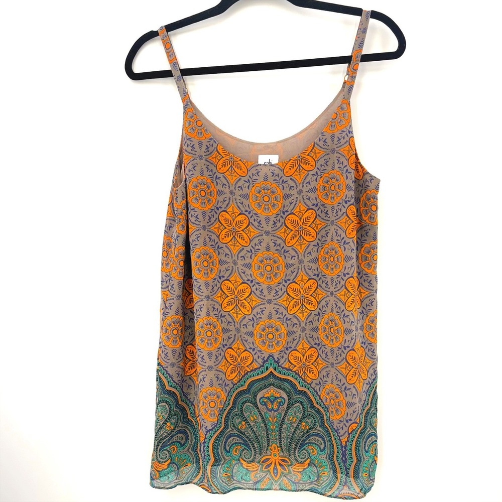Cabi Arabesque Paisley S Tank Top Boho Festival Floral Artsy‎ Orange Teal Summer